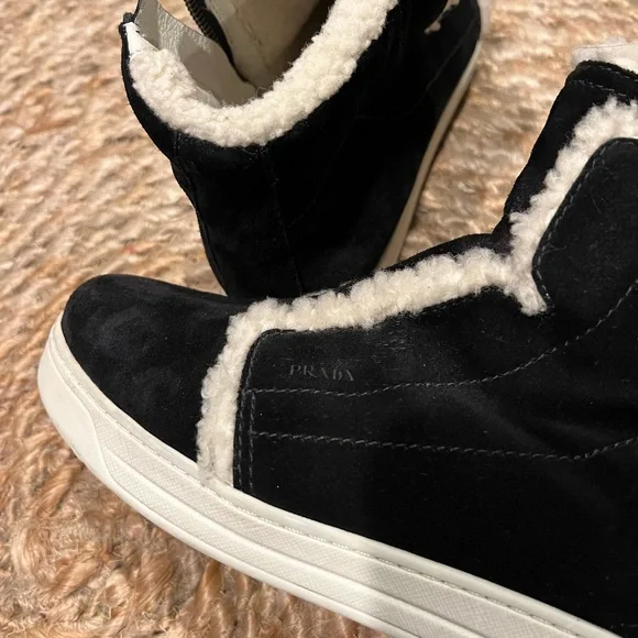 Prada Linea Rossa Shearling High Top Sneakers boots - Picture 3 of 13